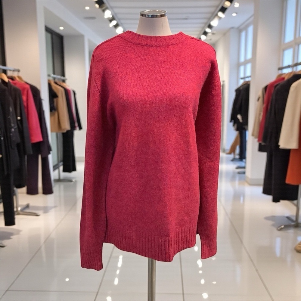 PARTS & LABOUR VINTAGE RED KNIT CREW-NECK LONG SLEEVE SWEATER/ 100% WOOL/ Size L